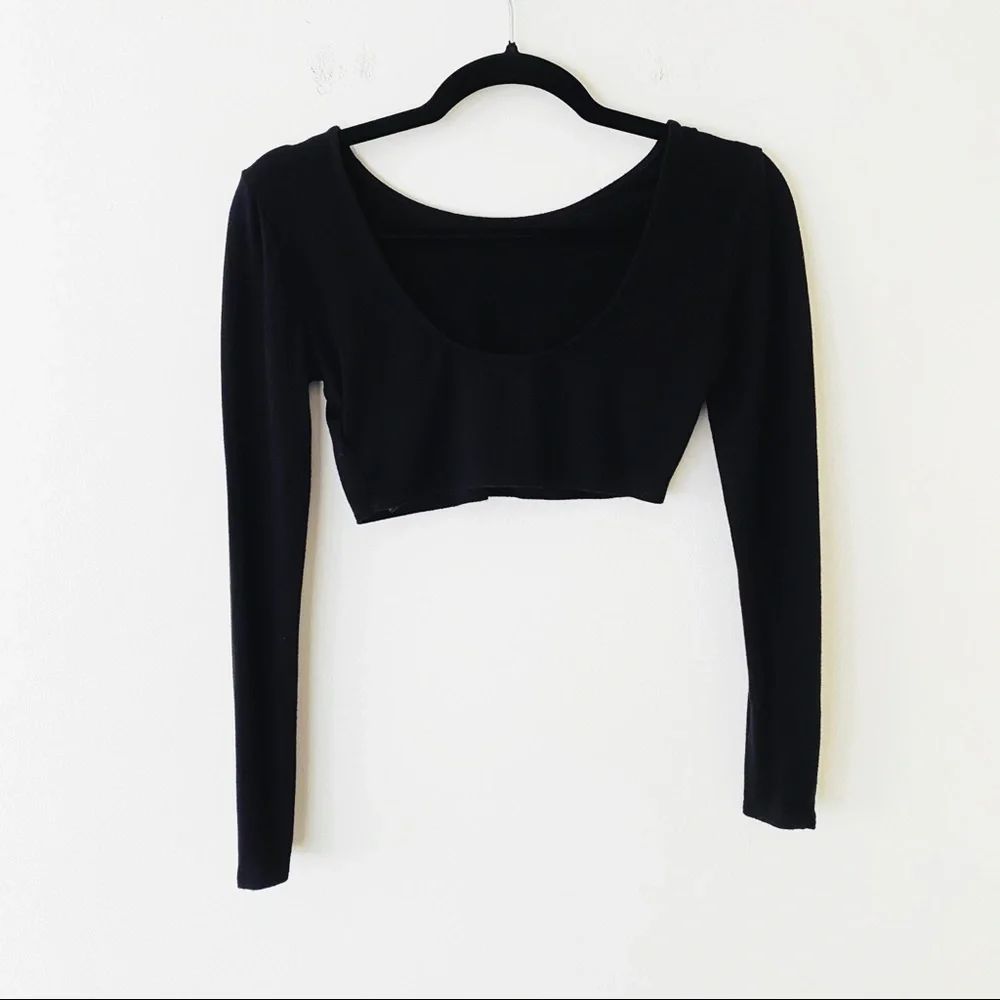 FP Beach Alia Black Crop Low Back Long Sleeve Top - Picture 5 of 8